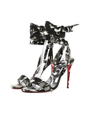 Christian Louboutin Black & White Printed Ankle-Tie Stilettos